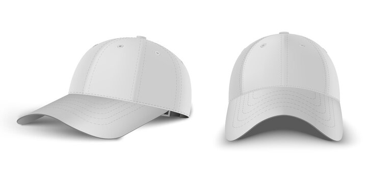 White baseball cap side perspective and side view realistic vector template set.