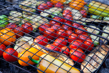 Grilled vegetables - tomatoes, zucchini, peppers, eggplants. Selective focus