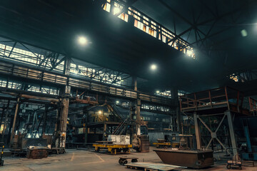 Fototapeta na wymiar Large metallurgical factory workshop interior and machines.