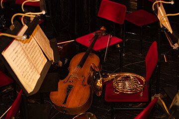 Cello and  French Horn on chair during interval