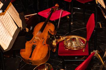 Cello and  French Horn on chair during interval