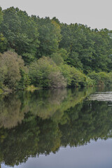 Lake Wintergreen with the reflection of the trees in West Rock State Park, New Haven, New Haven County, Connecticut