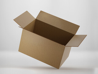 Cardboard Box Mockup, Blank rough texture shipping package box, 3d rendering isolated on light background