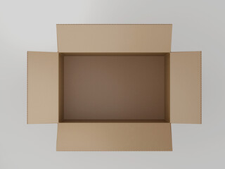 Cardboard Box Mockup, Blank soft texture shipping package box, 3d rendering isolated on light background