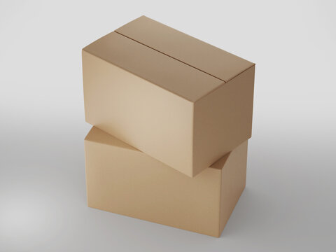 Cardboard Box Mockup, Blank soft texture shipping package box, 3d rendering isolated on light background