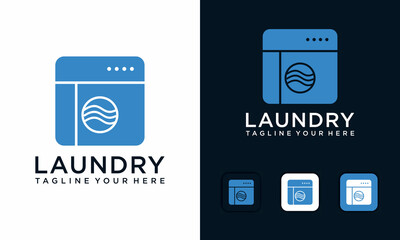Logo Mesin Cuci Laundry Dengan Lingkaran untuk bisnis laundry dan template vektor ikon.on a navy blue and white background.
