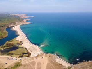 Fototapeta na wymiar Aerial view of beach at the mouth of the Veleka River, Bulgaria