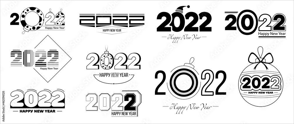 Poster set of 2022 happy new year signs. collection of 2022 happy new year symbols. vector illustration wit