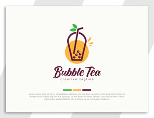 Fresh bubble tea logo with leaves