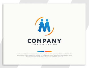 Letter m people team logo concept