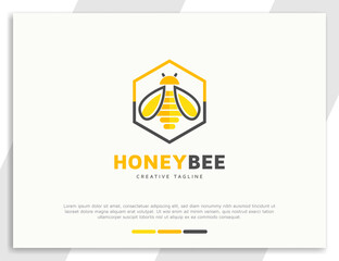 Hexagonal Honey bee and hive logo illustration