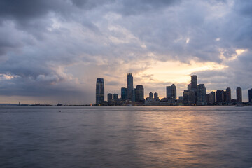 Fototapeta na wymiar Jersey City View from Pier 34 at Hudson River Park