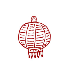 Hand drawn chinese lantern. Happy Chinese new year of The Tiger. Hand drawn doodle style.
