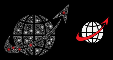 Bright mesh vector space orbit with glow effect. White mesh, glare spots on a black background with space orbit icon. Mesh and glare elements are placed on different layers. © Viktor