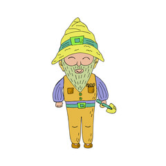 Little hand drawn garden or christmas gnome. Cartoon vector illustration in doodle style.