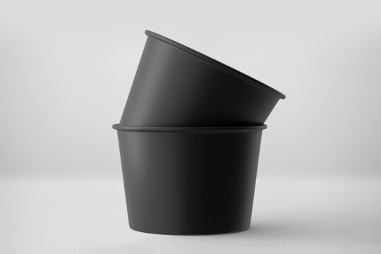Black Ice cream cup mockup, Dark Blank cardboard tub container, 3d rendering isolated on light background