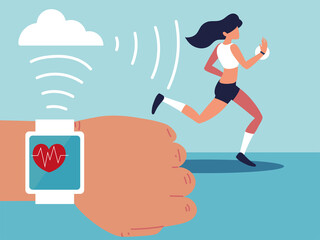 fitness woman and hand watchband