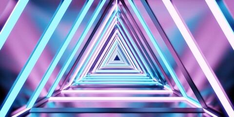 Fototapeta premium laser tunnel technology Triangular corridor door of neon light 3d illustration