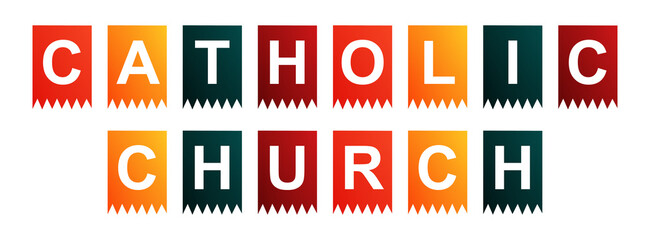 Catholic Church - text written on Isolated Shapes with White background