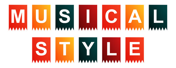 Musical Style - text written on Isolated Shapes with White background