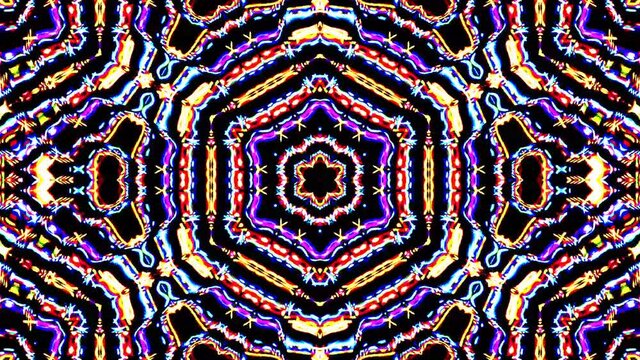 Bright abstract light governing full color, kaleidoscope, black background