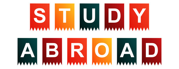 Study Abroad - text written on Isolated Shapes with White background