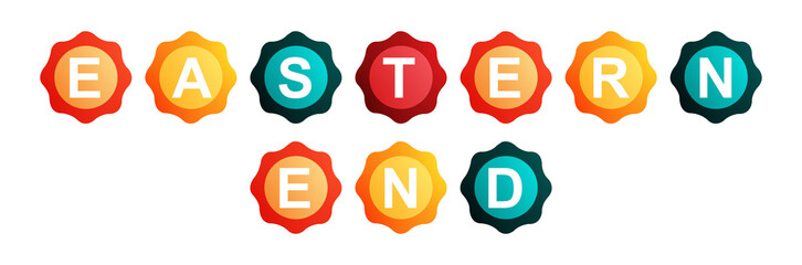 Eastern End - text written on Beautiful Isolated Colourful Shapes with White background