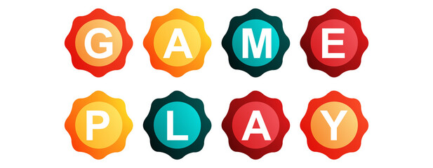 Game Play - text written on Beautiful Isolated Colourful Shapes with White background