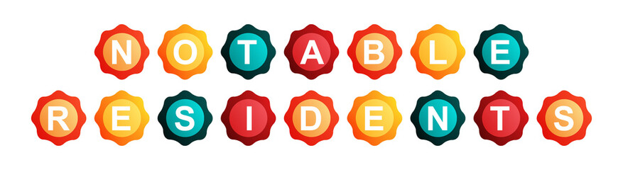 Notable Residents - text written on Beautiful Isolated Colourful Shapes with White background