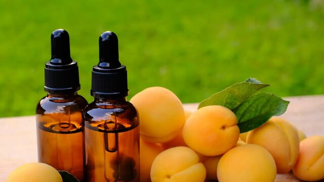 Apricot kernel oil. Organic natural bio oil. 4k footage