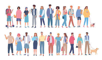 Different modern young people set . Characters design vector illustration