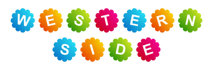 Obraz premium Western Side - text written on Beautiful Isolated Colourful Shapes with White background