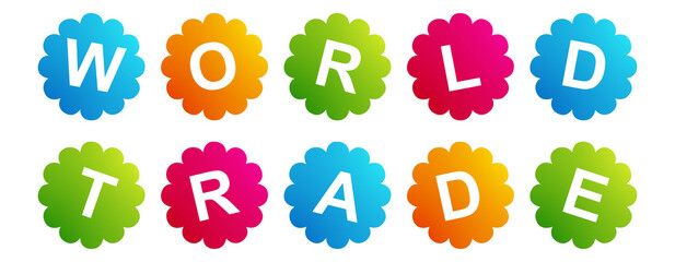 World Trade - text written on Beautiful Isolated Colourful Shapes with White background