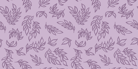 Summer floral multicolor Seamless pattern digital paper textile packaging Backgrounds. Doodle violet and purple line art leafs elements on pink Background
