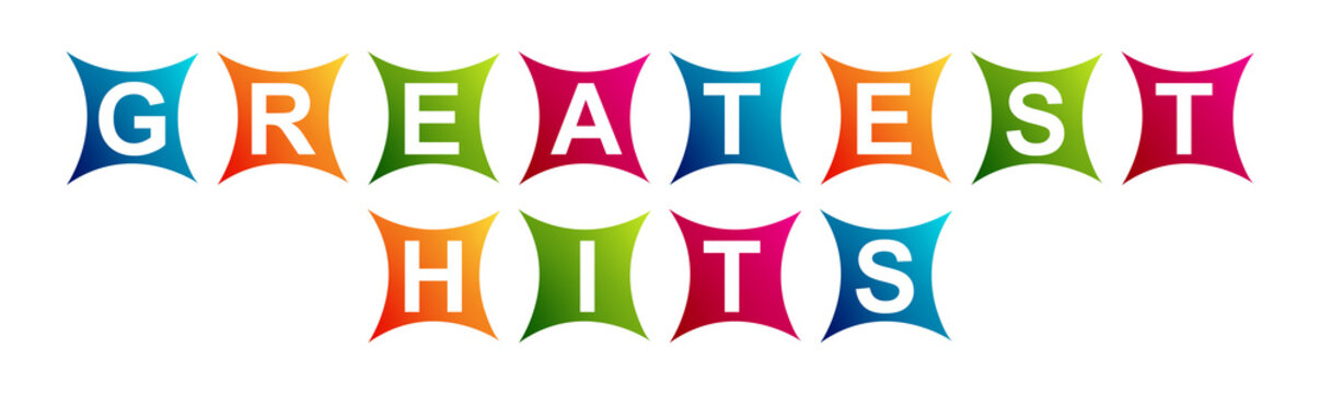 Greatest Hits - Neat Text Written on Beautiful Isolated Colourful Boxes with White Background