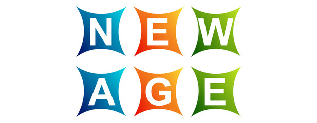 New Age - Neat Text Written on Beautiful Isolated Colourful Boxes with White Background