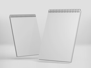 White Spiral notebook mockup, blank workbook notepad template, 3d rendering isolated on light background