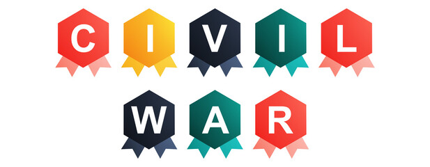 Civil War - text written on Beautiful Isolated Colourful Shapes with White background