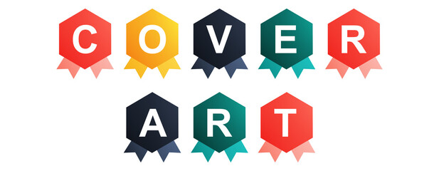 Fototapeta premium Cover Art - text written on Beautiful Isolated Colourful Shapes with White background