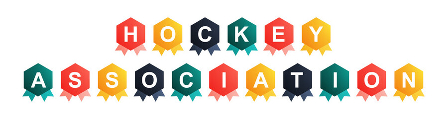 Hockey Association - text written on Beautiful Isolated Colourful Shapes with White background