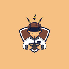 Fpv racing Drone pilot hobby logo mascot cartoon icon character © Abdie