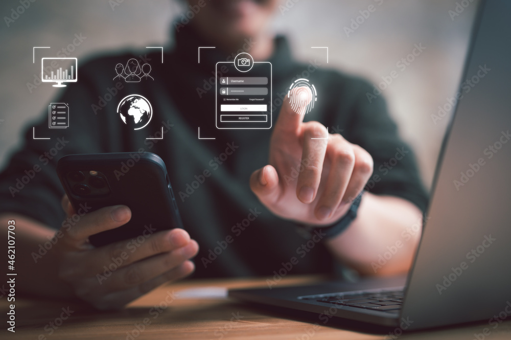 Fototapete cyber security concept, Login, User, identification information security and encryption, secure access to user's personal information, secure Internet access, cybersecurity.