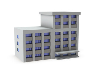 警察署のミニチュアモデル。白バック。3Dレンダリング。