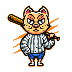 bad cat with baseball bat illustration