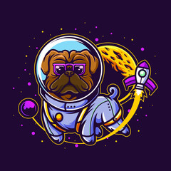 Naklejka premium pug astronaut illustration