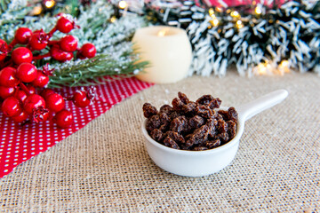 Raisins on a christmas table.