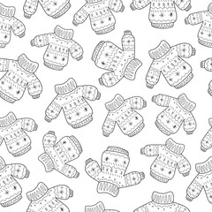 Winter illustration with a black line. A simple pattern on a white background.