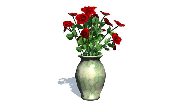 Flower vase animated cartoon icon on White background - Red flower vase - Home decoration.vase with flowers icon animation on white background. video footage, 4K.