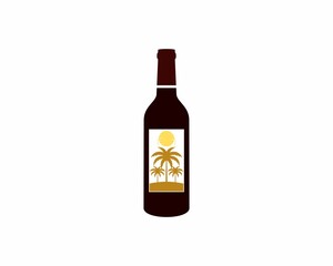 Wine bottle with palm tree scenery inside