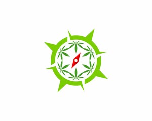 Cannabis leaves in the compass logo